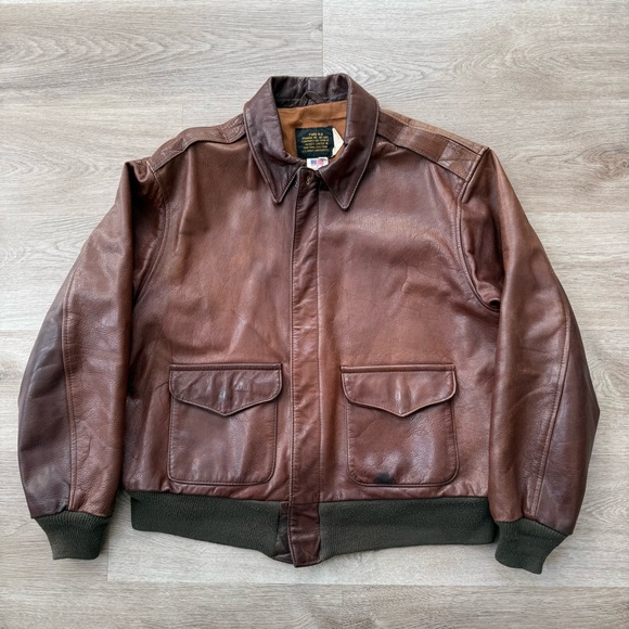 Vintage 70s AVIREX R. Sherman A-2 Horsehide Leather Flight Jacket Mens 44 USA